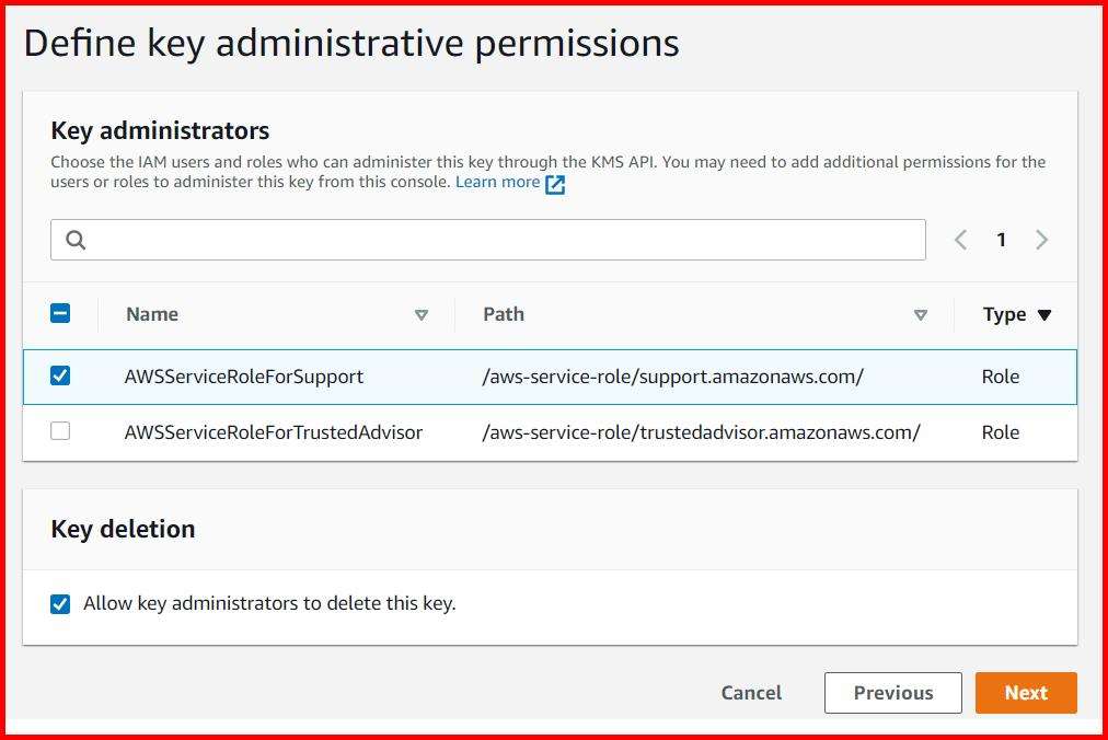 Picture showing a screen to select the administrative permissions